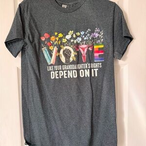 Charcoal Graphic 'VOTE' Rights T-Shirt with Colorful Floral Design